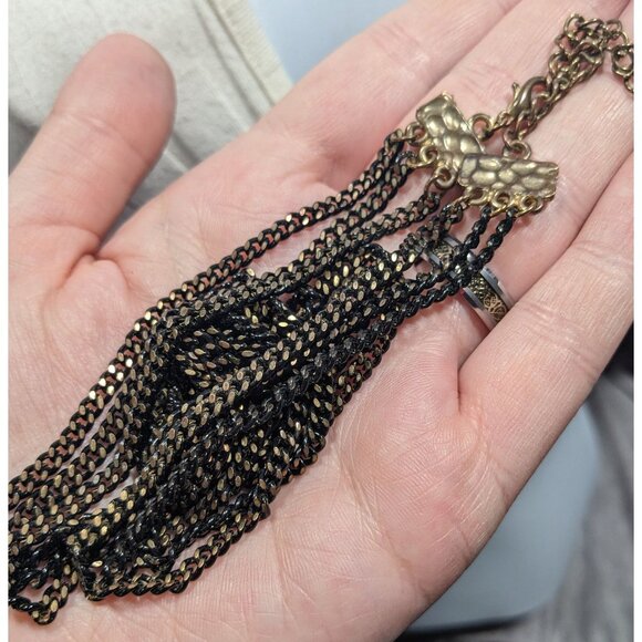 Dark Elegant Black And Gold Tone Multilayer Chain Necklace - Picture 5 of 9